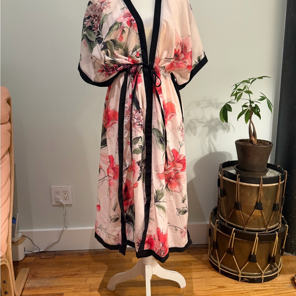 Karl Lagerfeld Floral Kimono, wear as robe or flowy top over camisol
